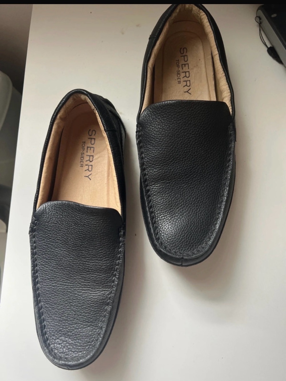 Sperry Men's black Leather Slip-On Loafers top sider boat shoe 👞 size 9
